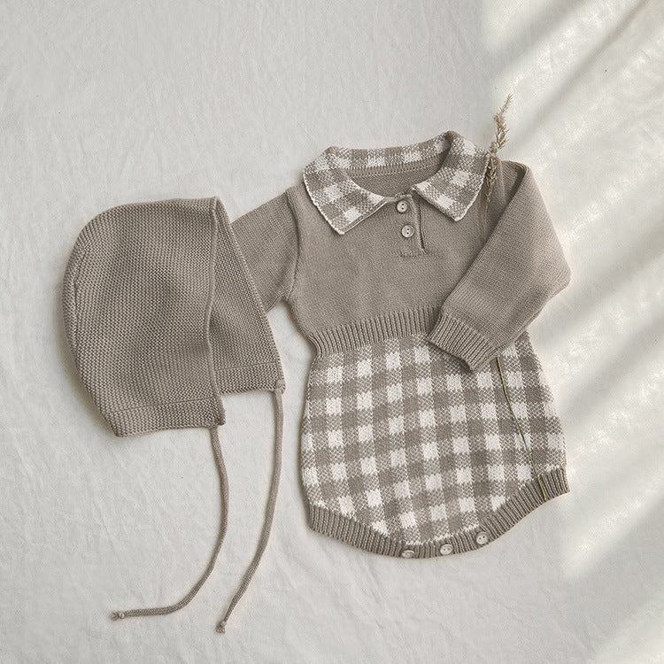 Baby Winter Checkerboard One-piece Newborn Winter Sweater