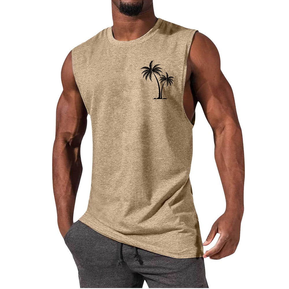 Coconut Tree Embroidery Vest Summer Beach Tank Tops Workout Muscle Men Sports Fitness T-shirt - More bang for your bucks