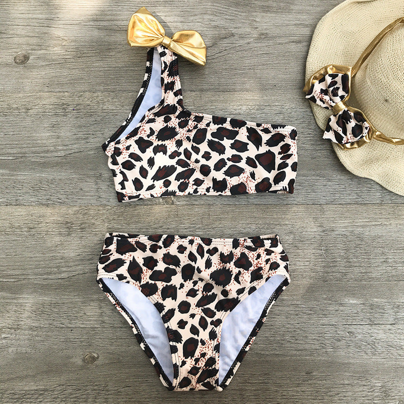 Kids Leopard Print Bikini Three-Piece Set - More bang for your bucks